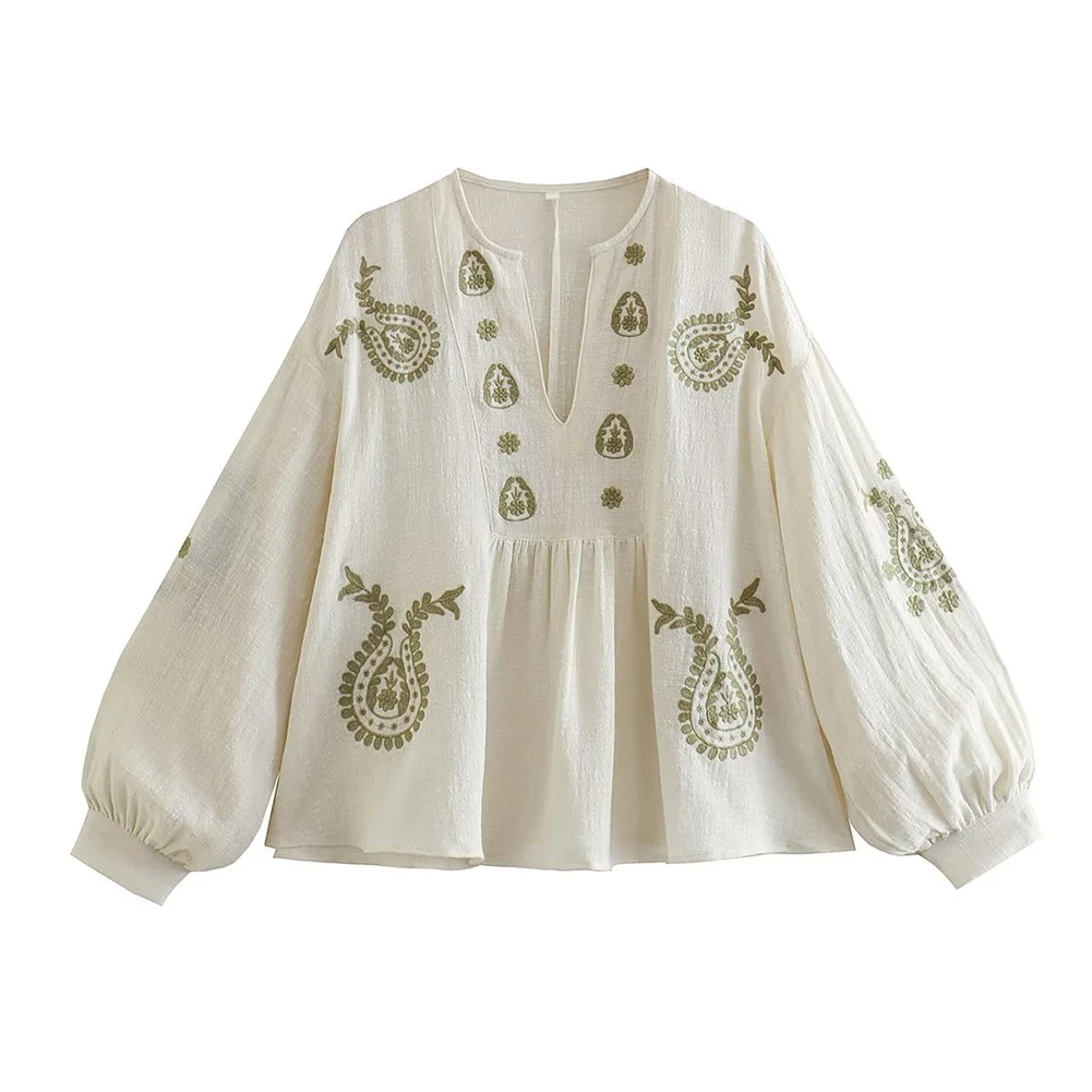 Embroidery Cotton Shirt - Damska nowa luźna bawełniana koszula z