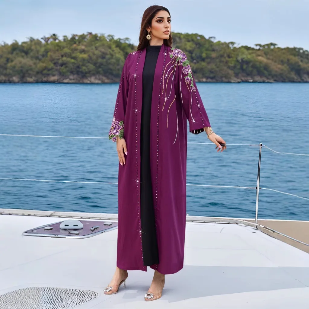 Embroidery Kebaya - Haftowana Otwarta Abaja Dubaj Kimono Damska